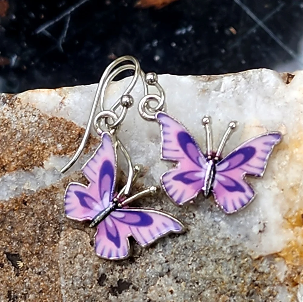 ❤️ Macy's Jewelry Purple Little Butterfly Designer Minimalist Earrings
